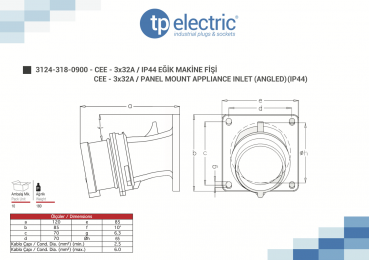 Preview: CEE Anbaustecker 85mm 3P 32A 6H IP44